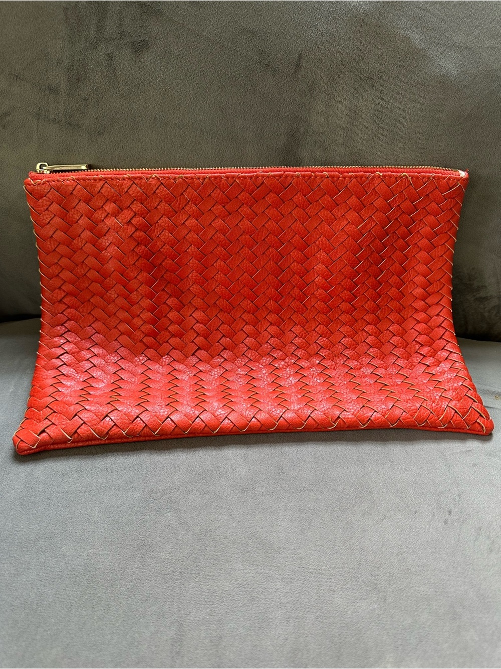 Deux Lux Red Woven Leather Zip Clutch
